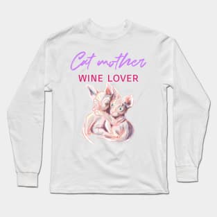 Cat mother wine lover. Two sphynx kittens Long Sleeve T-Shirt